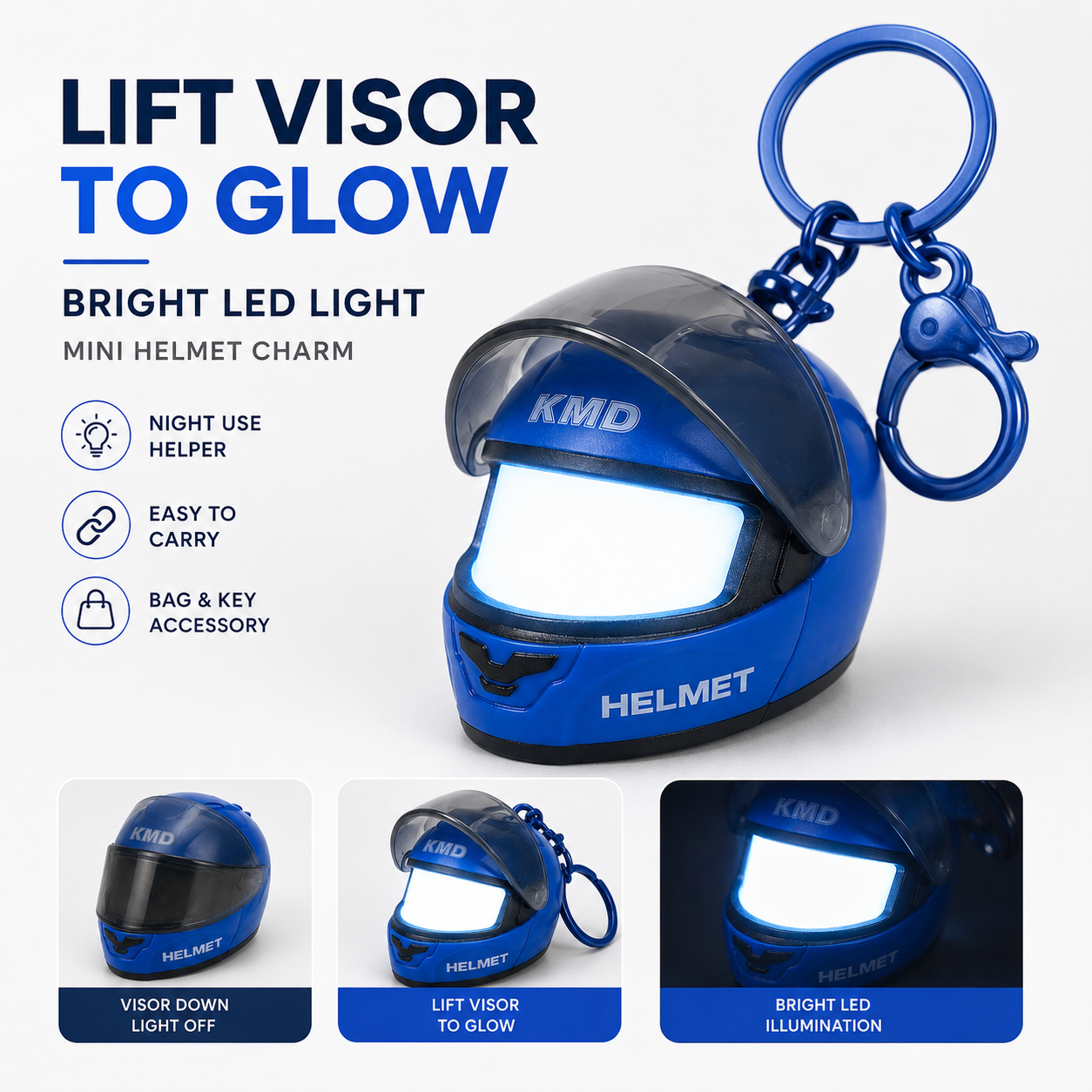 Light Up Helmet Keychain Mini Motorcycle Helmet LED Bag Charm Portable Luminous Key Ring Gift for Men Boys