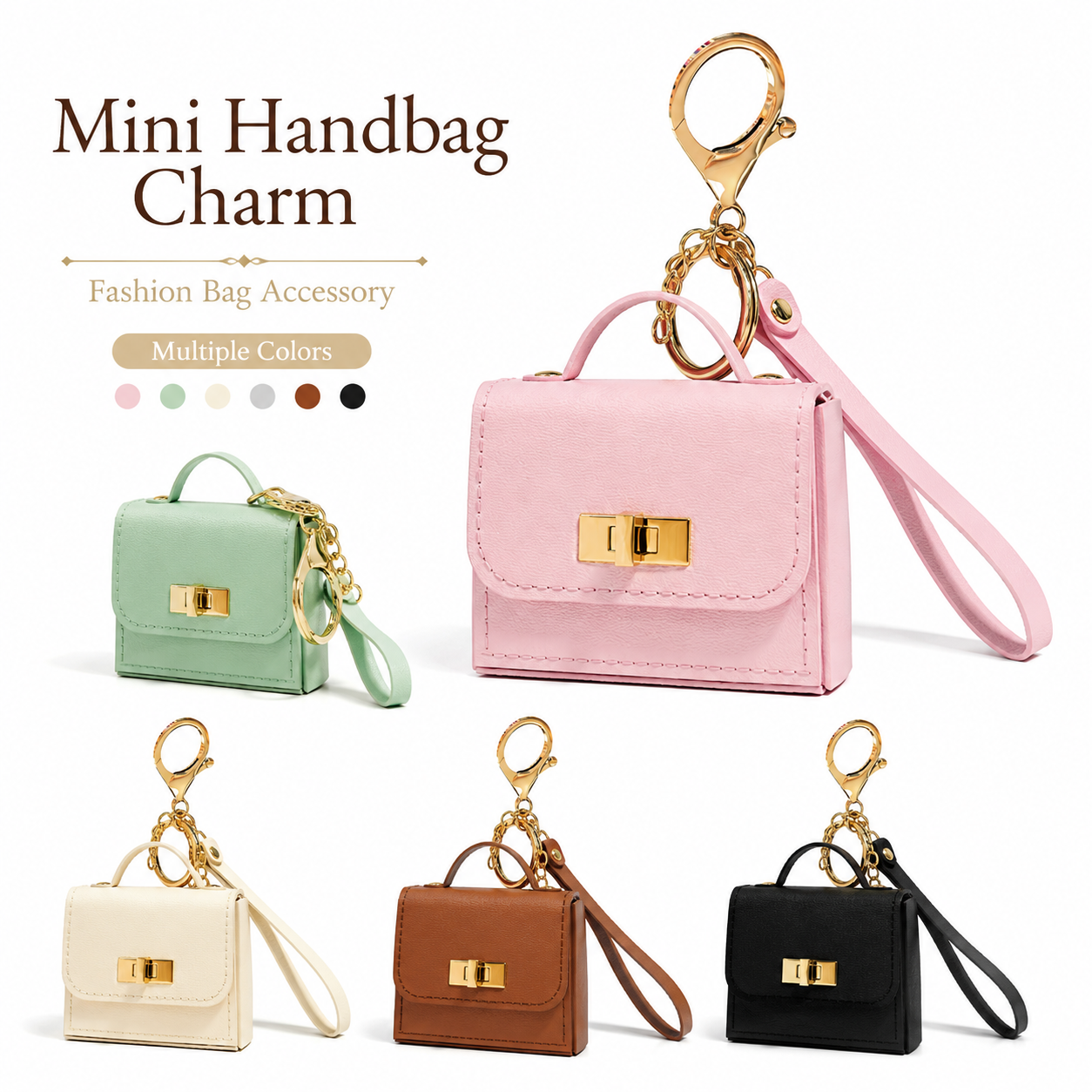 2pcs Mini Handbag Bag Charm Keychain Elegant Purse Pendant Wrist Strap Fashion Bag Accessory Gift for Women Girls