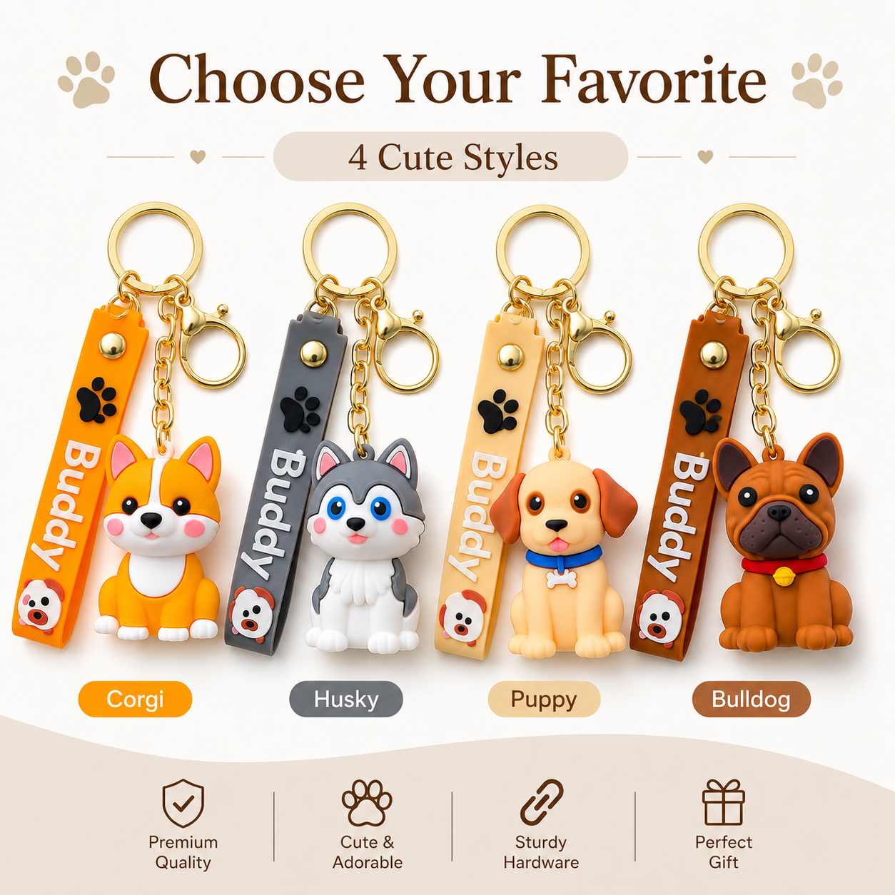 2Pcs Cute Pet Keychain Set Cartoon Dog Bag Charm Silicone Buddy Pendant Key Ring for Backpack Purse Handbag Keys Girls Gift