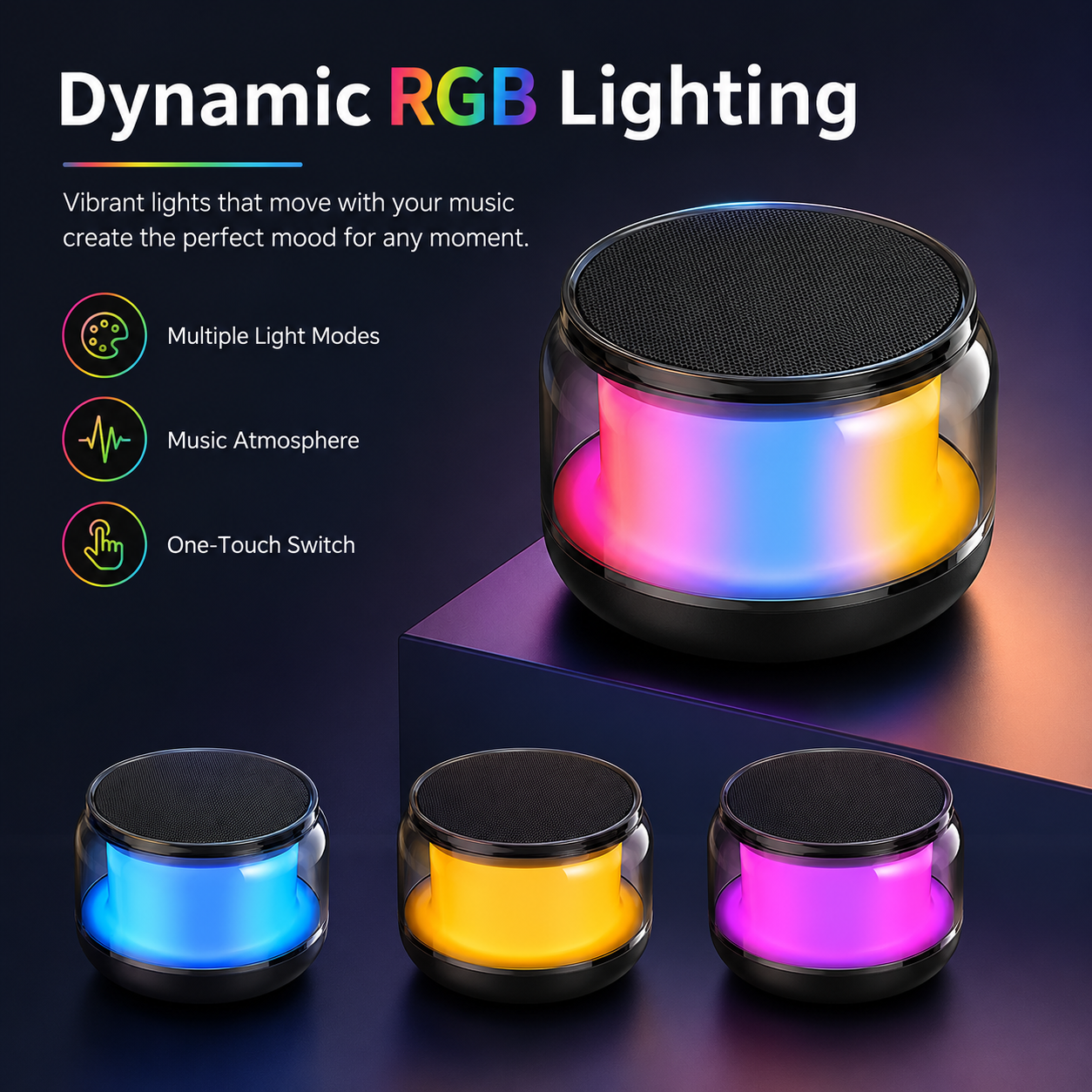 RGB LED Bluetooth Speaker Portable Mini Wireless Speaker With 360° Surround Sound, TWS Stereo Pairing, Hands-Free Call, Long Battery Life, Colorful Light Music Speaker for Home Party Gift