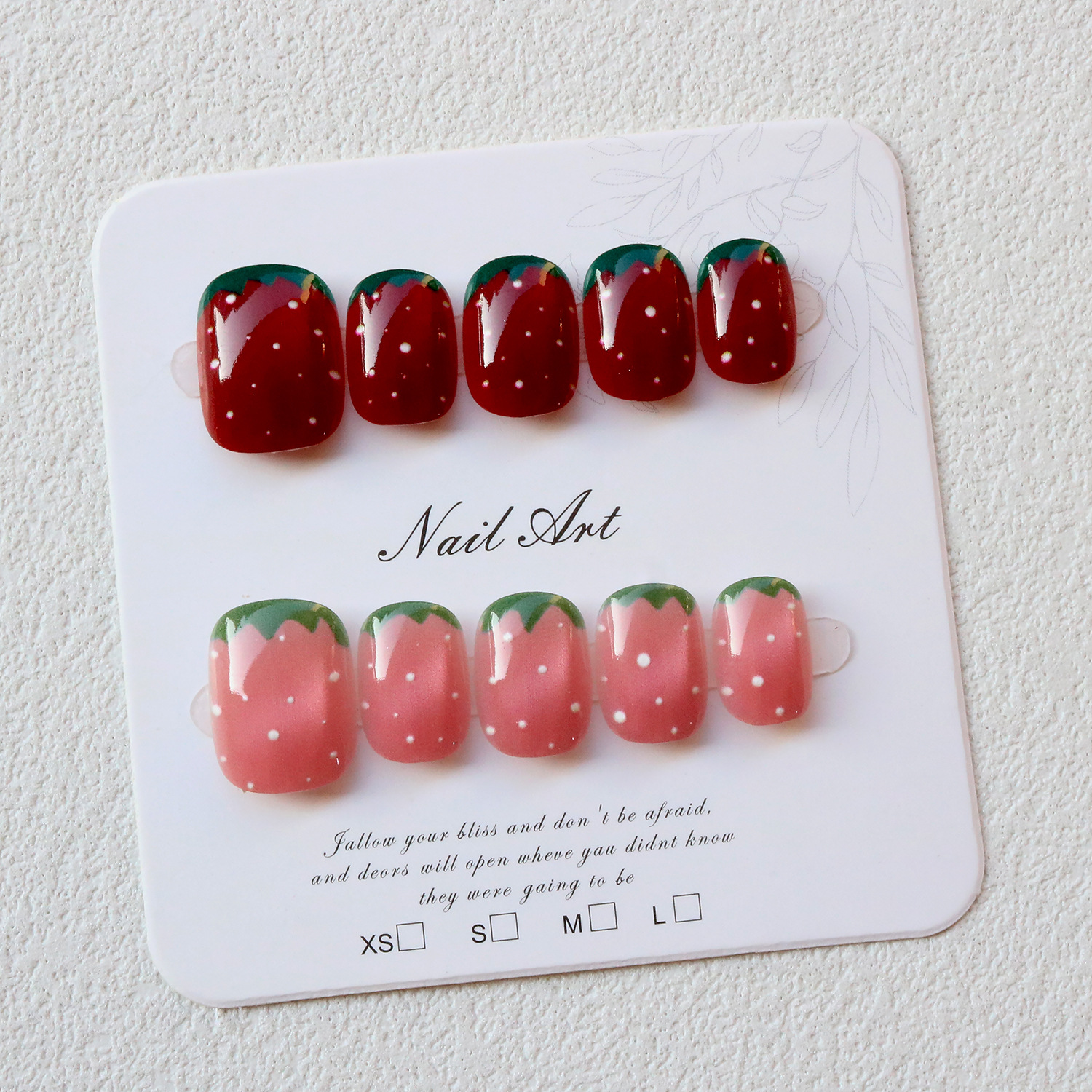 10/30PCS Strawberry Press On Nails Set Glossy Red Pink Short Fake Nails Cute Fruit Design with Adhesive Tabs for Women Girls DIY Manicure view 9