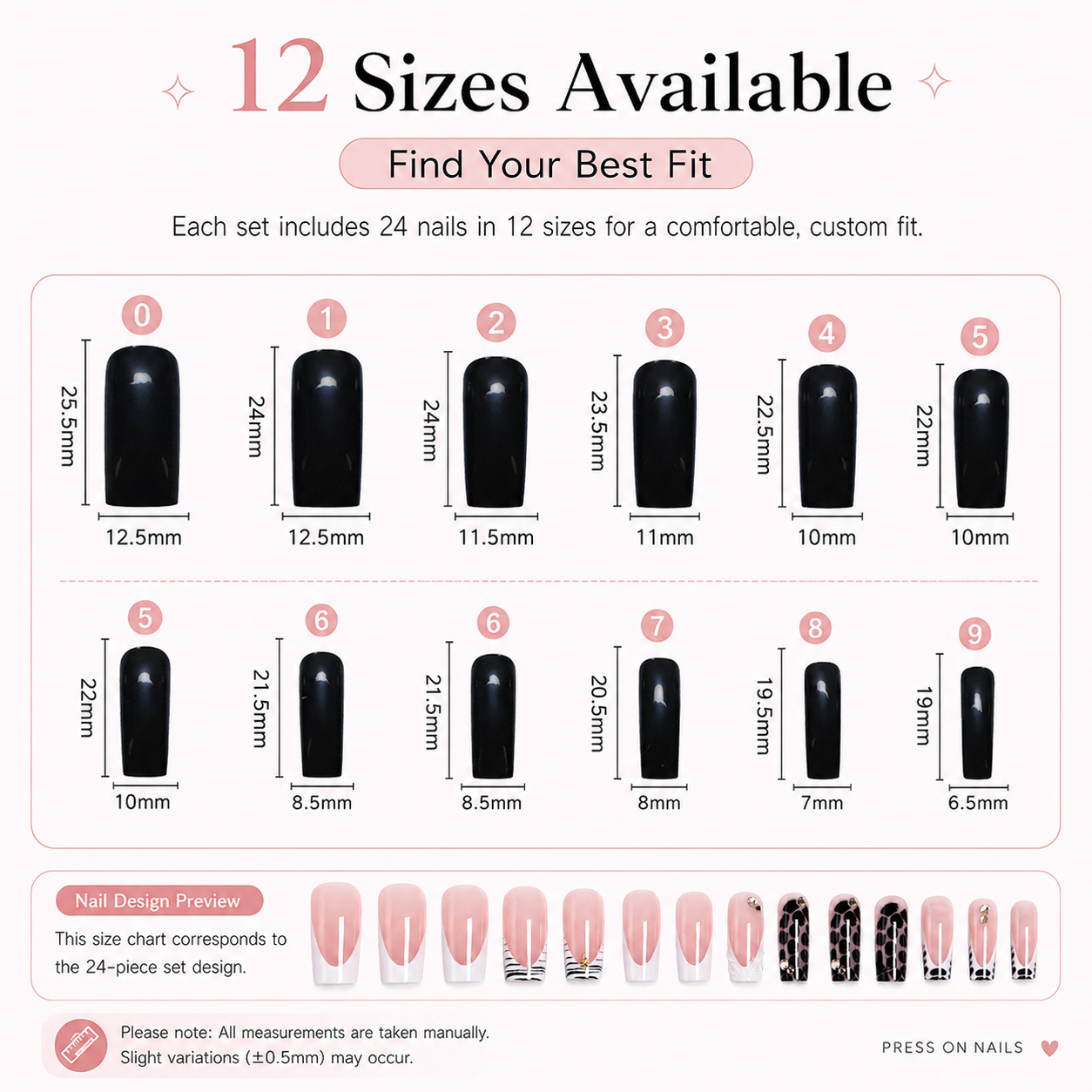 24PCS Pink French Press On Nails Set Leopard Zebra Pattern Glossy Square Fake Nails With Rhinestone for Women Girls view 4
