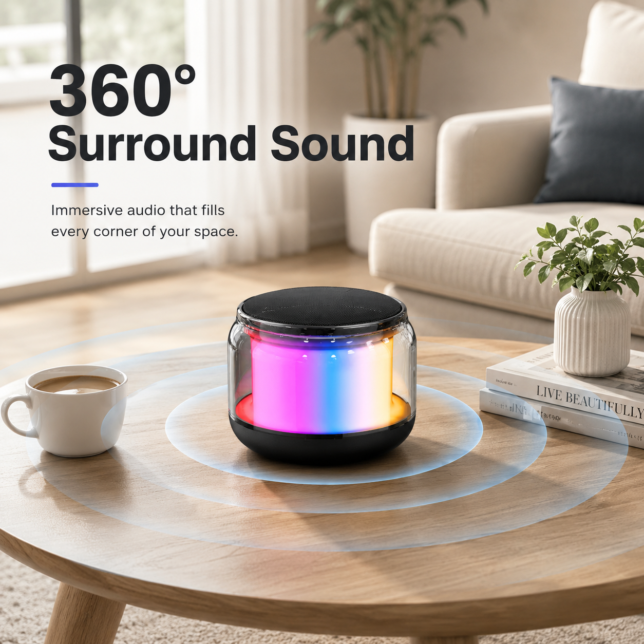 RGB LED Bluetooth Speaker Portable Mini Wireless Speaker With 360° Surround Sound, TWS Stereo Pairing, Hands-Free Call, Long Battery Life, Colorful Light Music Speaker for Home Party Gift