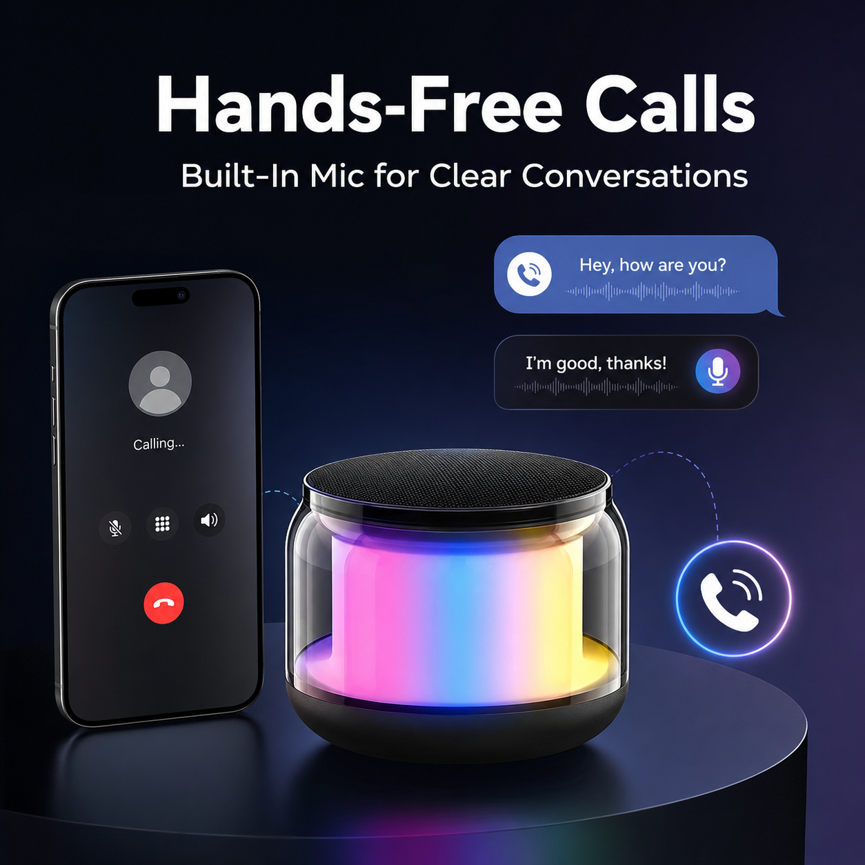 RGB LED Bluetooth Speaker Portable Mini Wireless Speaker With 360° Surround Sound, TWS Stereo Pairing, Hands-Free Call, Long Battery Life, Colorful Light Music Speaker for Home Party Gift
