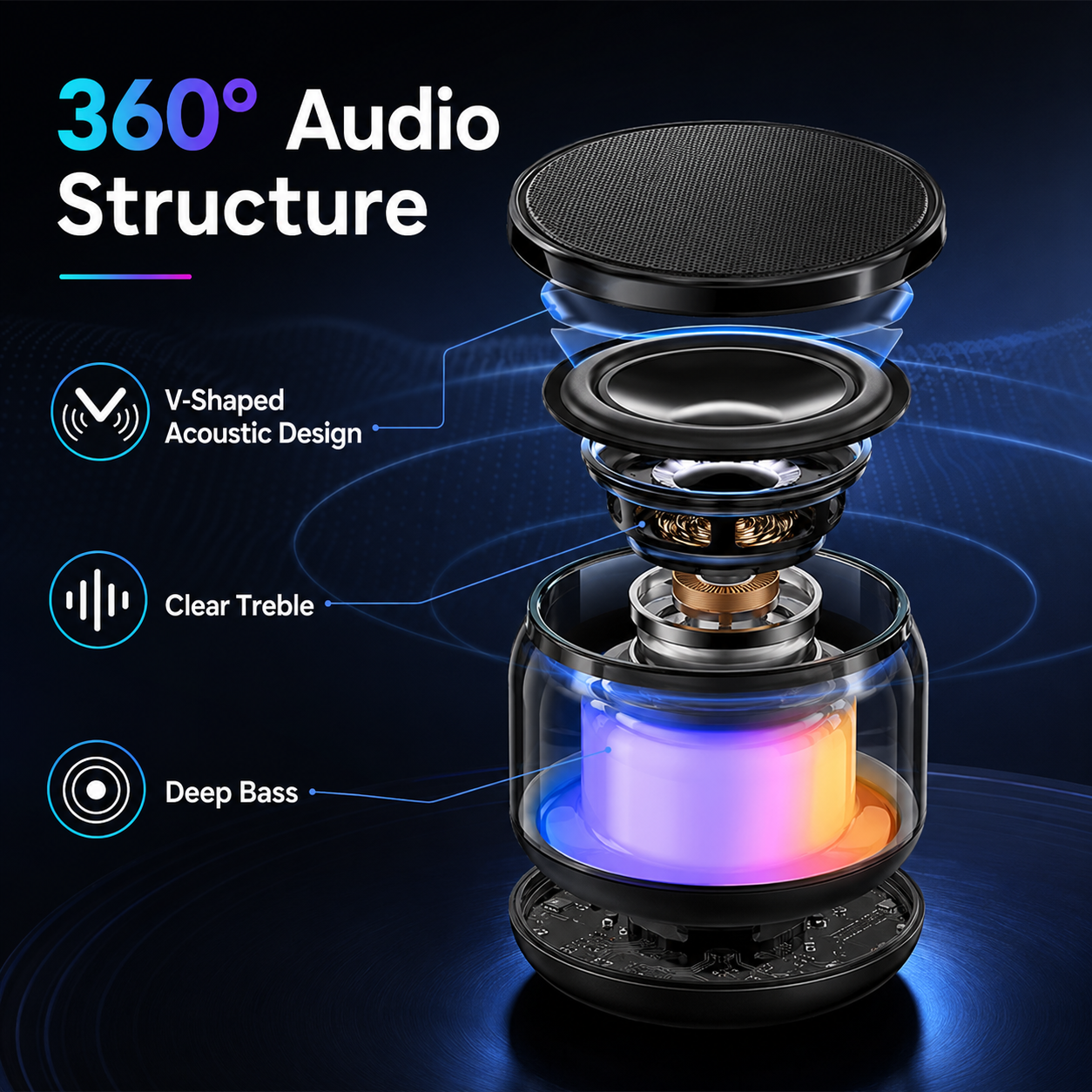 RGB LED Bluetooth Speaker Portable Mini Wireless Speaker With 360° Surround Sound, TWS Stereo Pairing, Hands-Free Call, Long Battery Life, Colorful Light Music Speaker for Home Party Gift