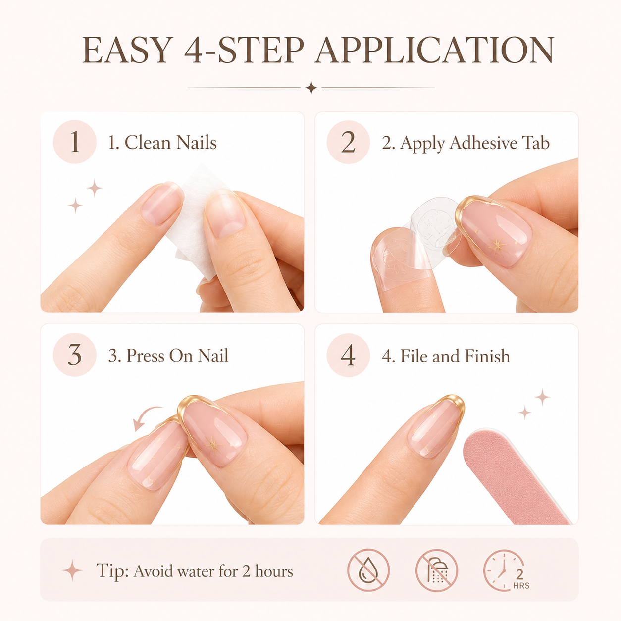 24PCS Nude Gold Edge Press On Nails Set Glossy Short Almond Fake Nails with Adhesive Tabs and Nail File for Women Girls DIY Manicure view 5