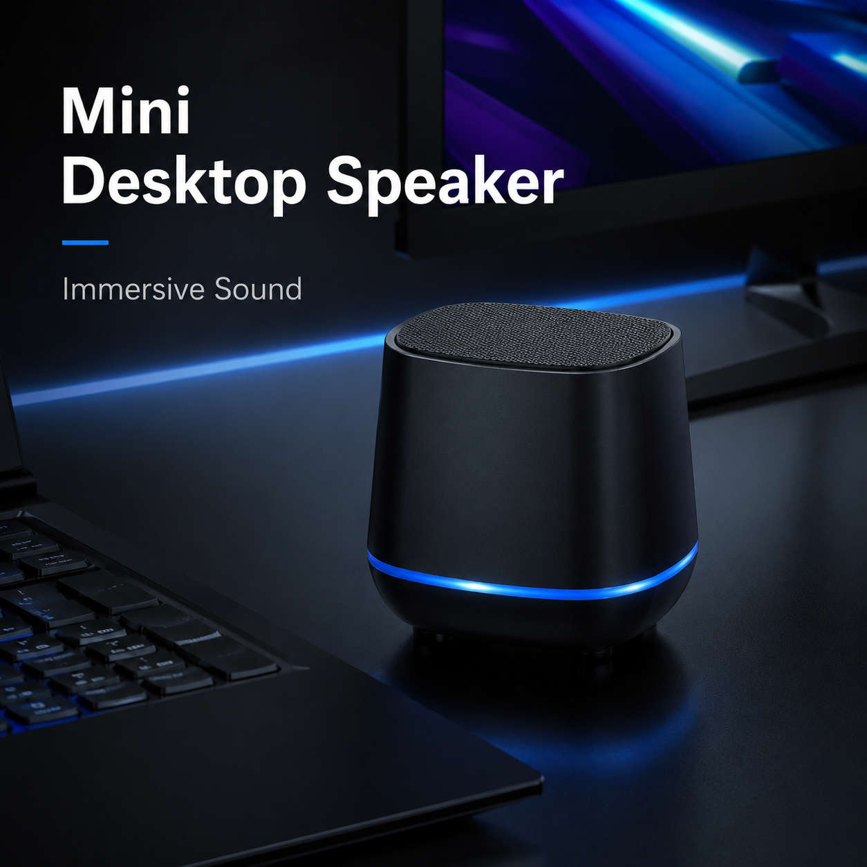 Mini USB Desktop Speaker 3W Powerful Bass Portable Computer Speaker With Blue LED Light 3.5mm Audio Wired Speaker For Laptop Phone TV PC Gaming Music