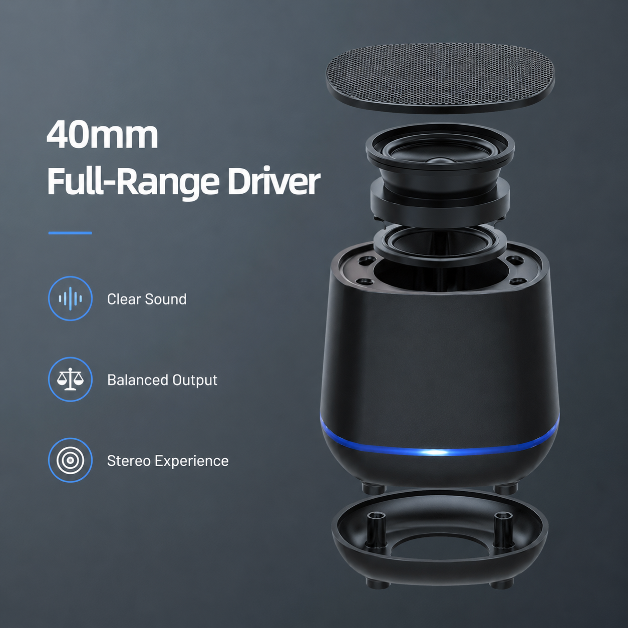 Mini USB Desktop Speaker 3W Powerful Bass Portable Computer Speaker With Blue LED Light 3.5mm Audio Wired Speaker For Laptop Phone TV PC Gaming Music