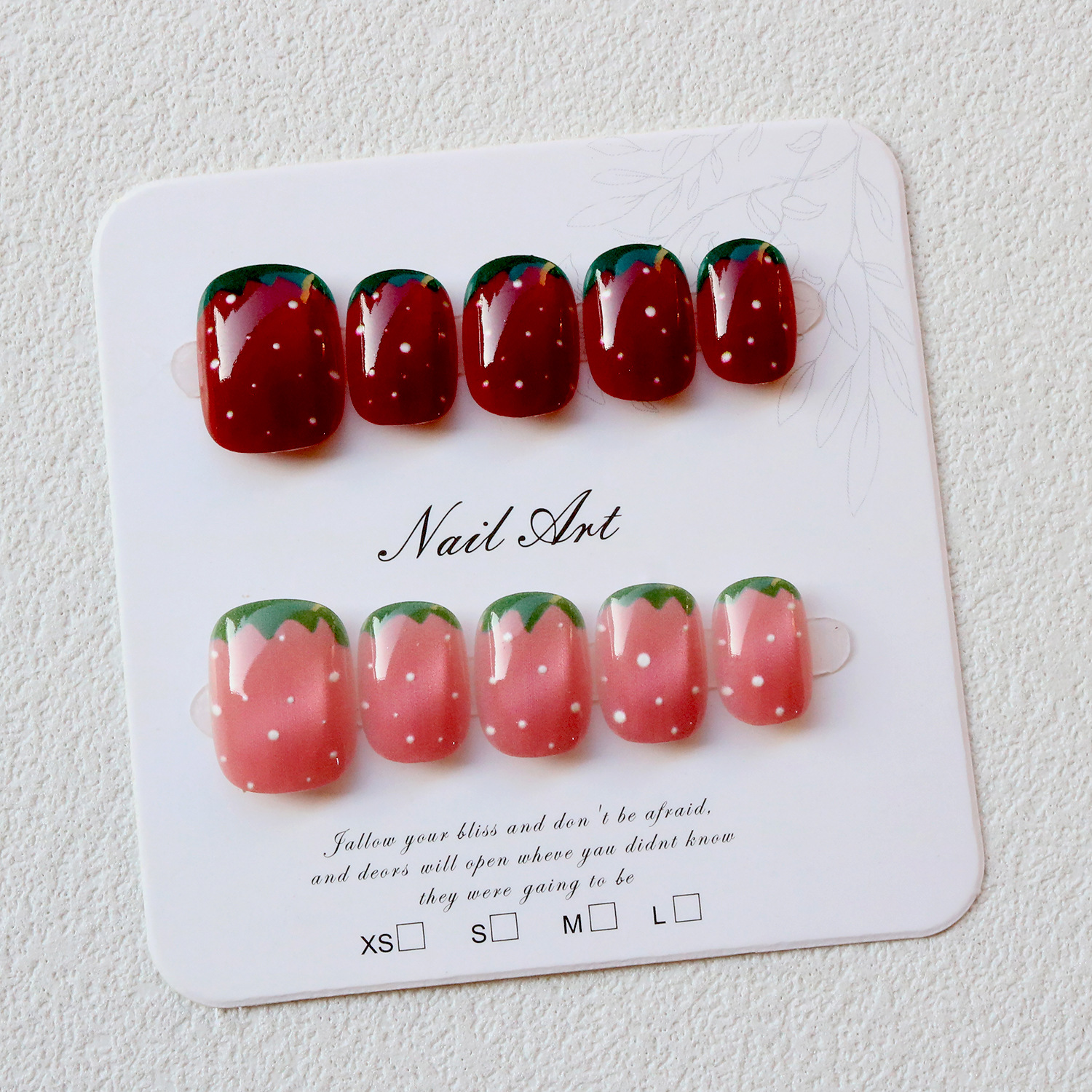 10/30PCS Strawberry Press On Nails Set Glossy Red Pink Short Fake Nails Cute Fruit Design with Adhesive Tabs for Women Girls DIY Manicure view 7