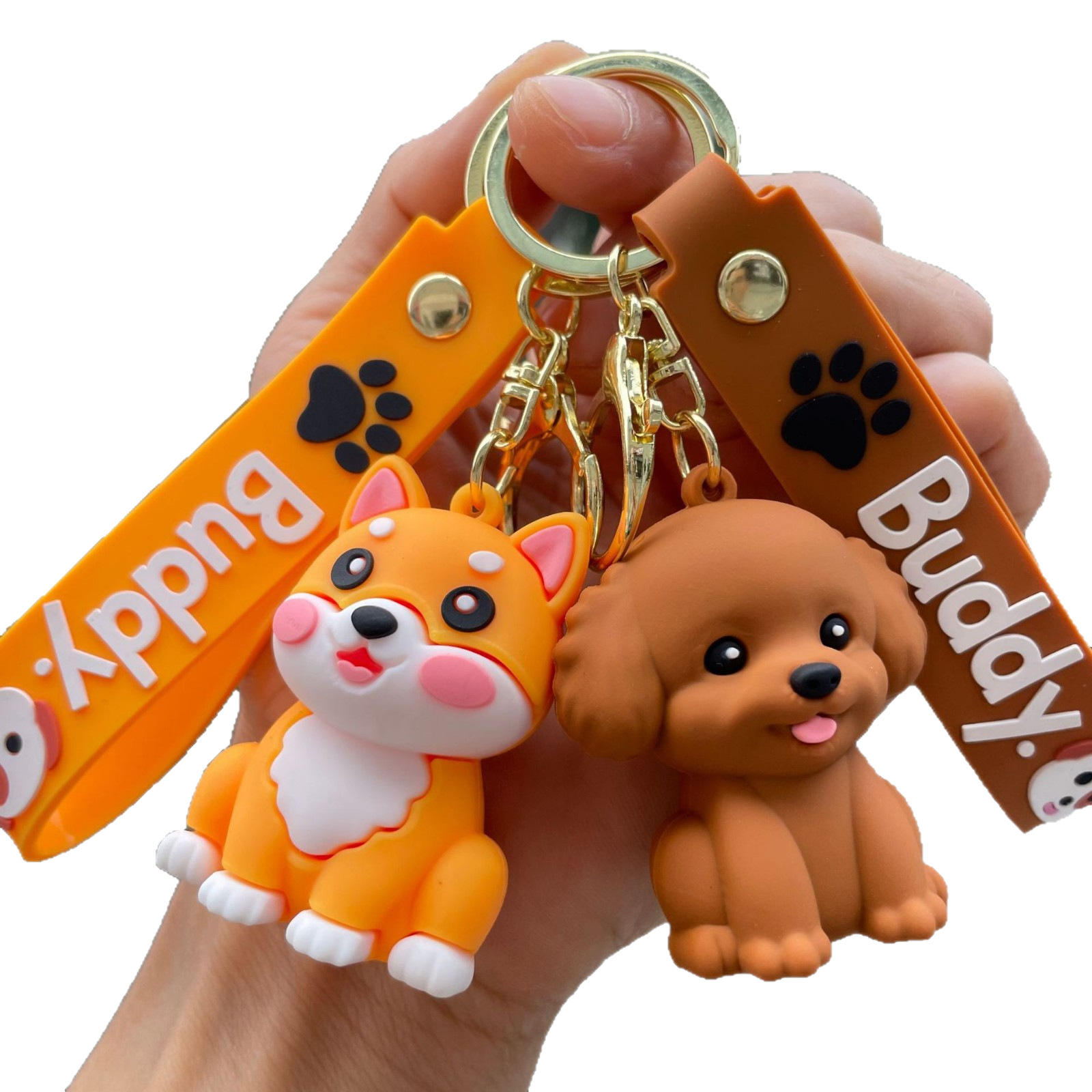 2Pcs Cute Pet Keychain Set Cartoon Dog Bag Charm Silicone Buddy Pendant Key Ring for Backpack Purse Handbag Keys Girls Gift