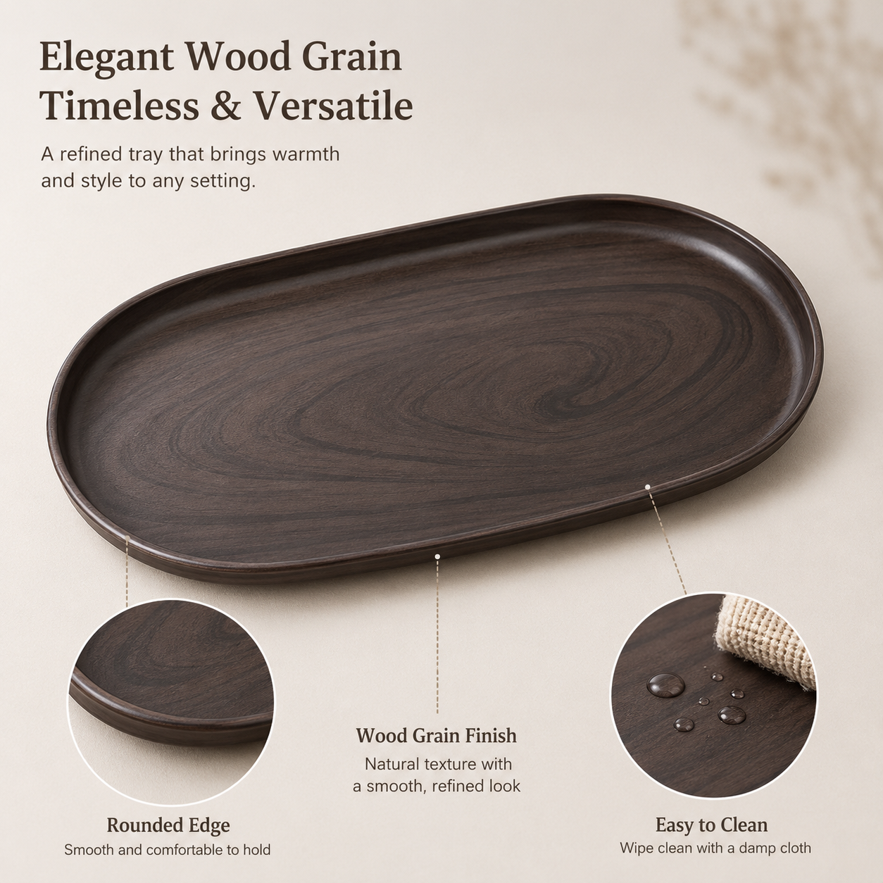 Wooden Serving Tray Large Medium Small Oval Coffee Snack Tray Decorative Food Tray Table Organizer Home Kitchen Restaurant Use