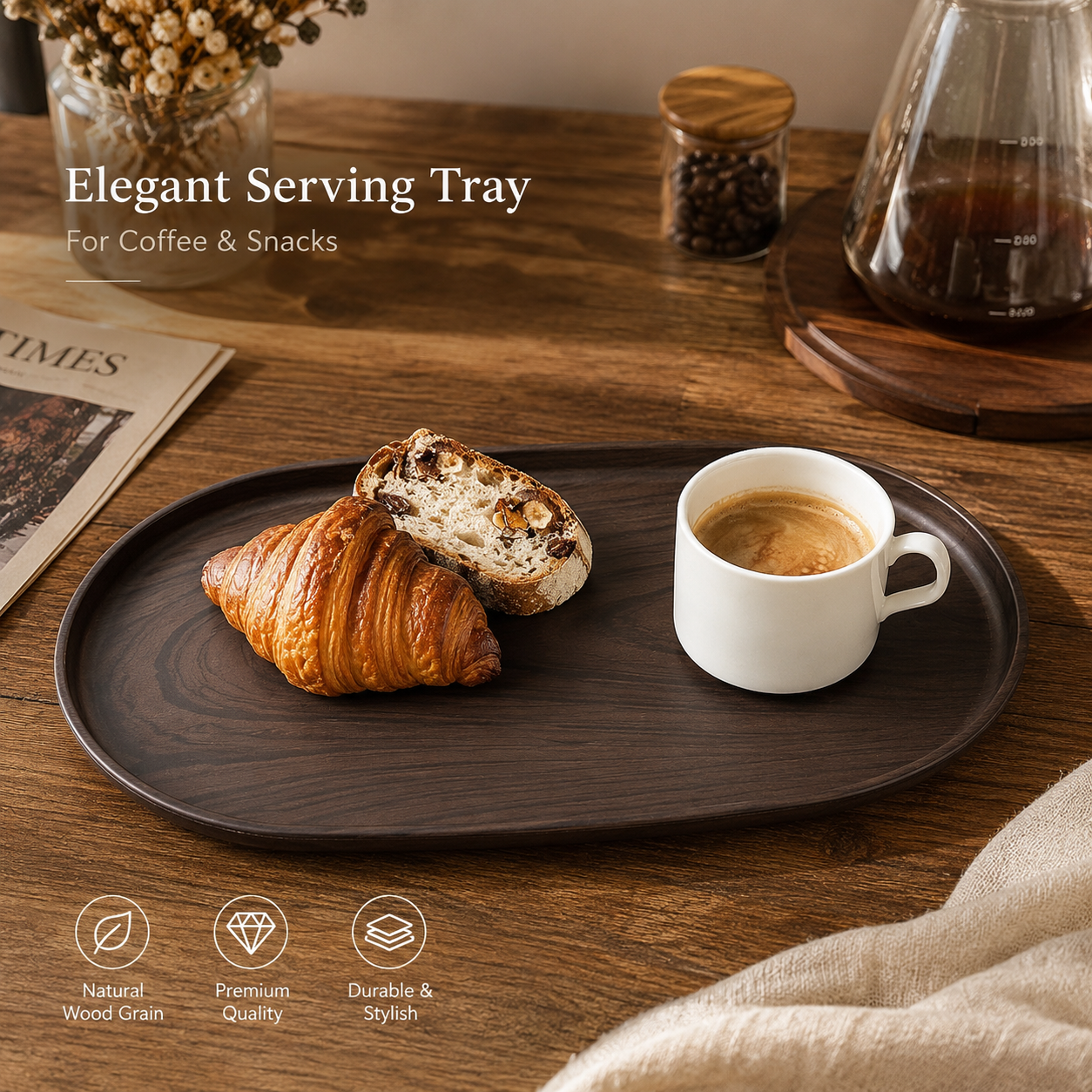 Wooden Serving Tray Large Medium Small Oval Coffee Snack Tray Decorative Food Tray Table Organizer Home Kitchen Restaurant Use