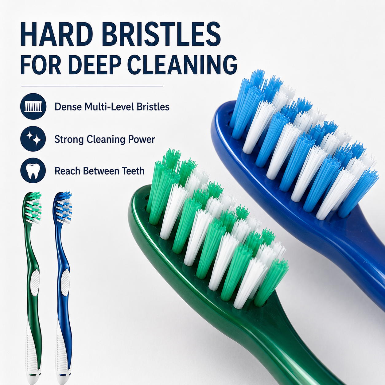 6 Pack Hard Bristle Toothbrush Set for Adults, Deep Cleaning Manual Toothbrush with Dense Wave Bristles, Non-Slip Grip, Ergonomic Handle, Green & Blue