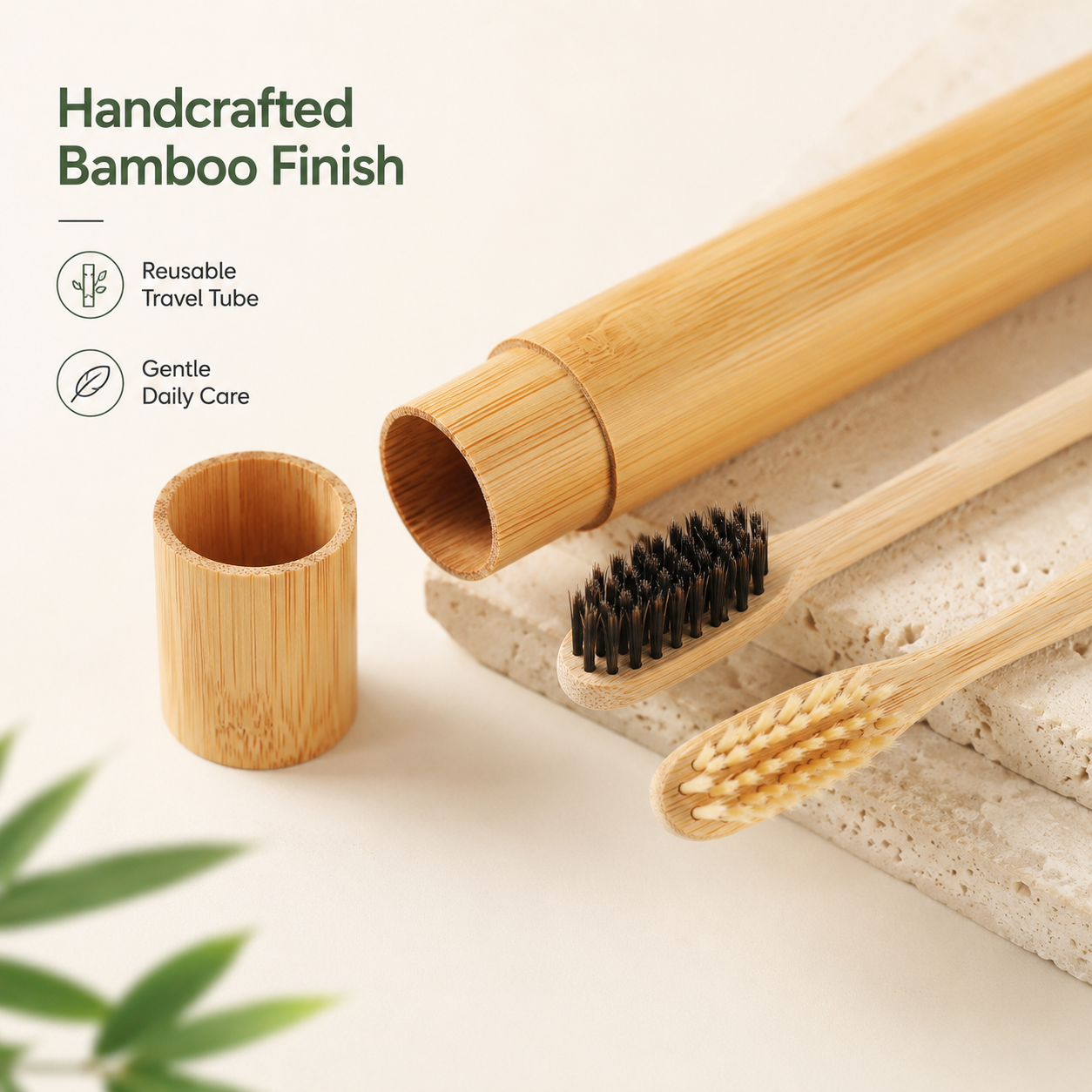 2PCS Premium Bamboo Toothbrush Set with Travel Cases Natural Wooden Tooth Brush Soft & Charcoal Bristles Eco Friendly Portable Oral Care for Home Travel