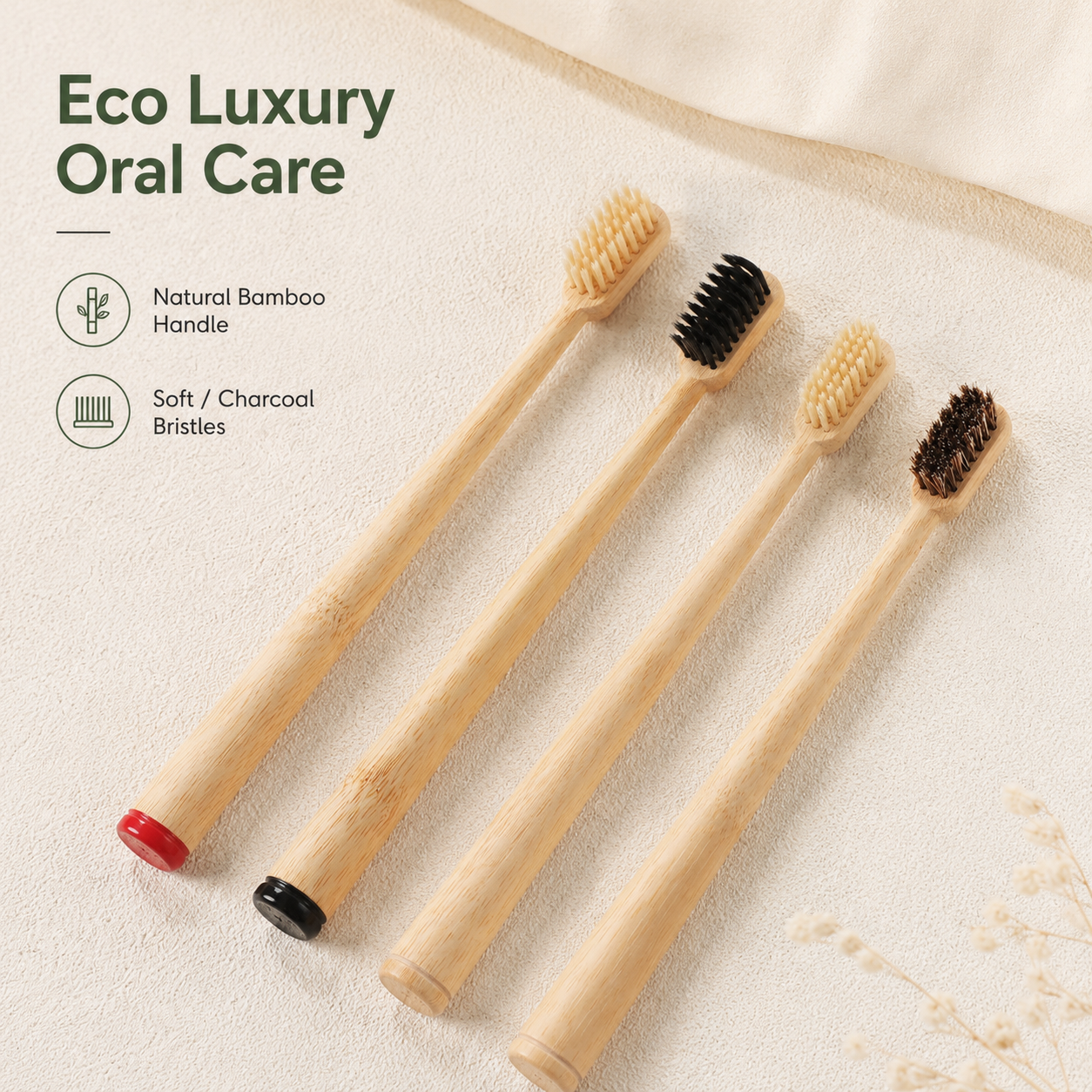 2PCS Premium Bamboo Toothbrush Set with Travel Cases Natural Wooden Tooth Brush Soft & Charcoal Bristles Eco Friendly Portable Oral Care for Home Travel
