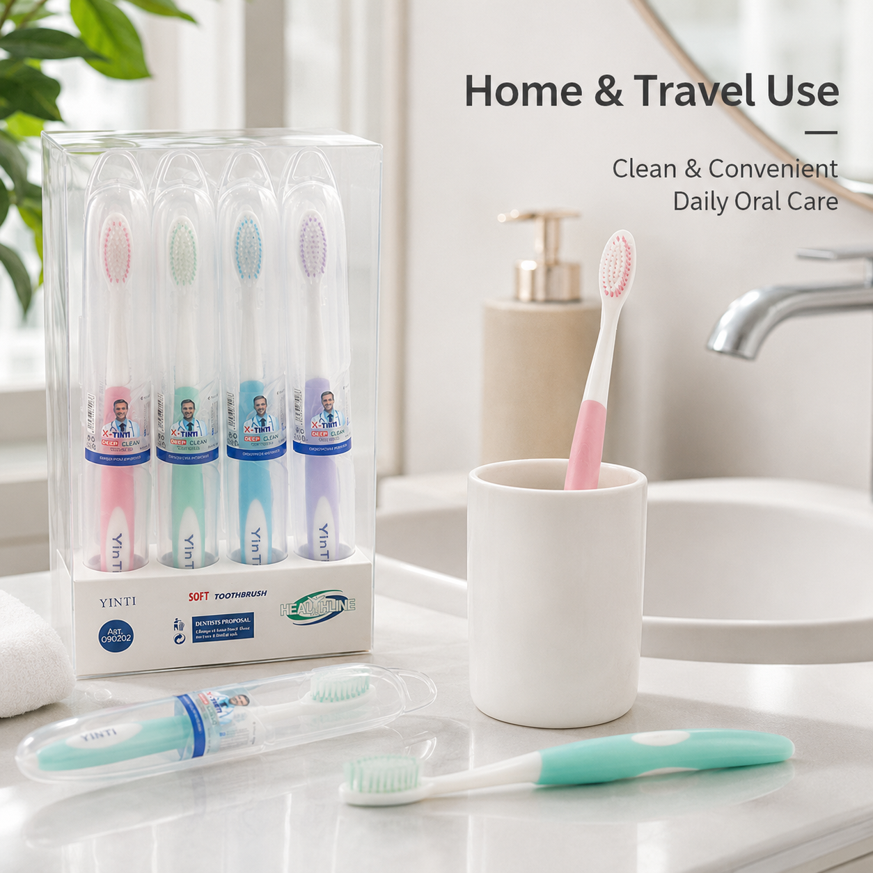 Portable Travel Toothbrush Set with Protective Cover Soft Bristle Manual Toothbrush Compact Tooth Brush for Adults Kids Home Hotel Camping Daily Oral Care