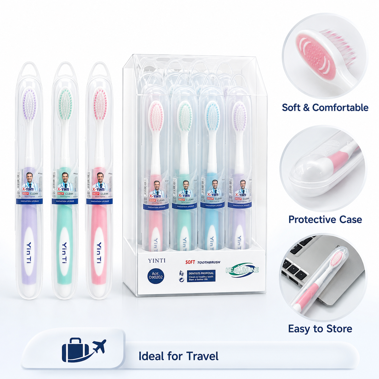 Portable Travel Toothbrush Set with Protective Cover Soft Bristle Manual Toothbrush Compact Tooth Brush for Adults Kids Home Hotel Camping Daily Oral Care