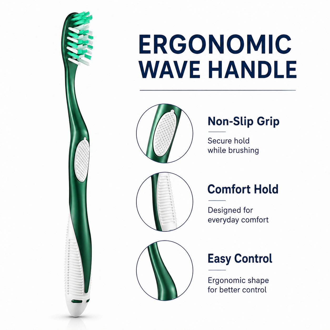 6 Pack Hard Bristle Toothbrush Set for Adults, Deep Cleaning Manual Toothbrush with Dense Wave Bristles, Non-Slip Grip, Ergonomic Handle, Green & Blue