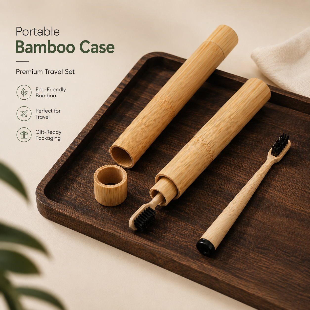 2PCS Premium Bamboo Toothbrush Set with Travel Cases Natural Wooden Tooth Brush Soft & Charcoal Bristles Eco Friendly Portable Oral Care for Home Travel
