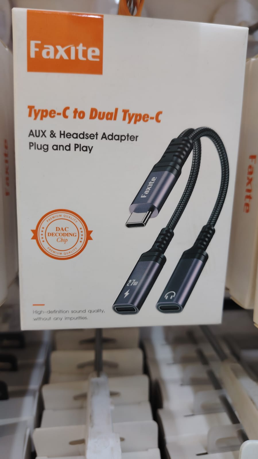 BRAND NEW FAXITE Type-C to Dual Type-C AUX & Headset Adapter Plug and Play- 27W Fat Charging, Simultaneous Charge & Audio