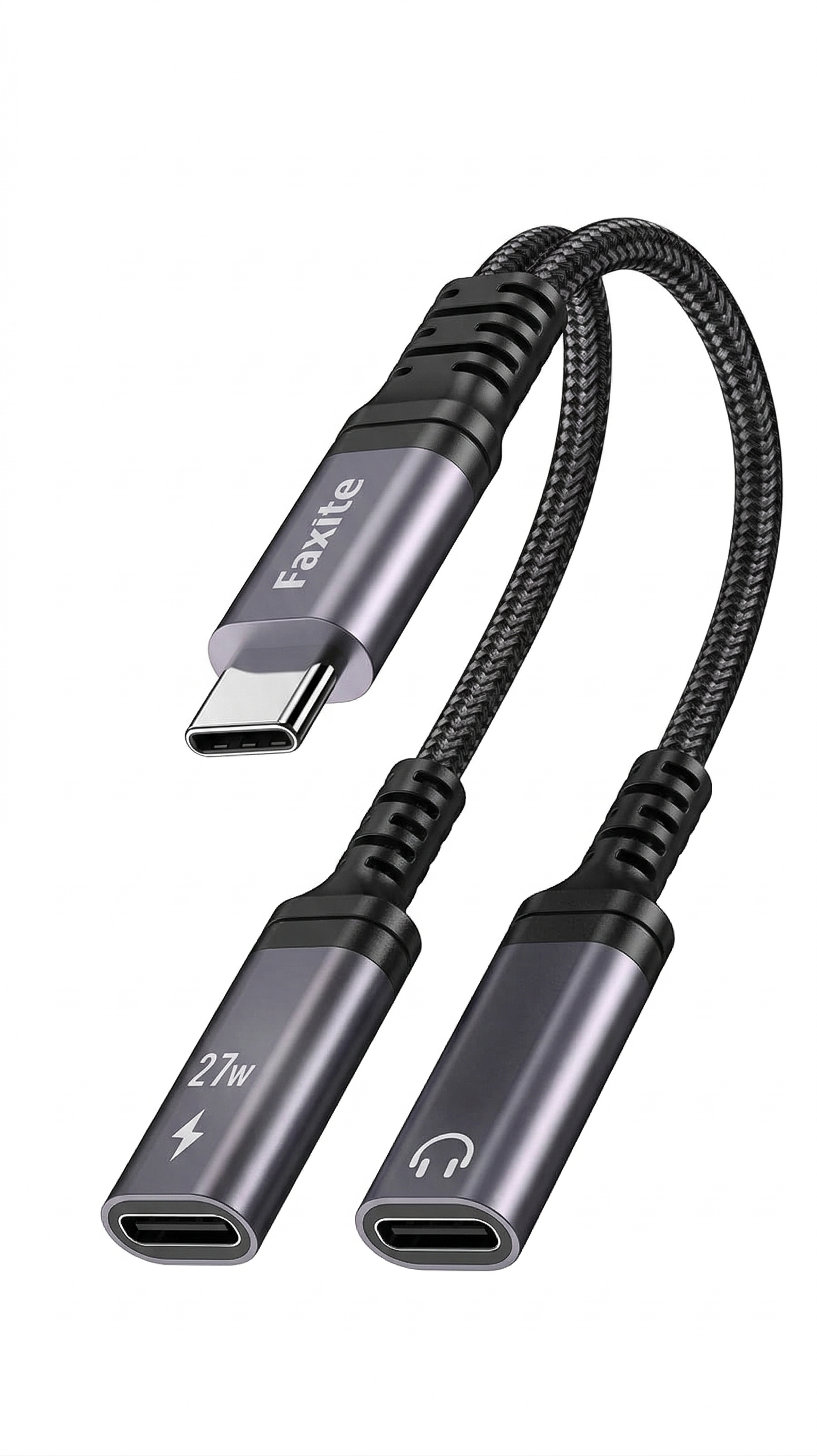 BRAND NEW FAXITE Type-C to Dual Type-C AUX & Headset Adapter Plug and Play- 27W Fat Charging, Simultaneous Charge & Audio