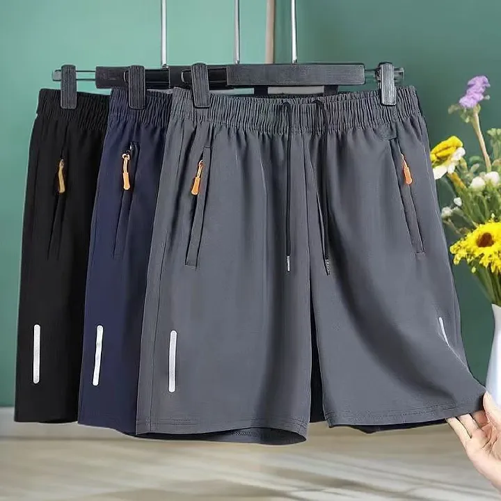 New summer men's shorts thin ice silk quick drying shorts men's sports five inch shorts loose breathable beach pants