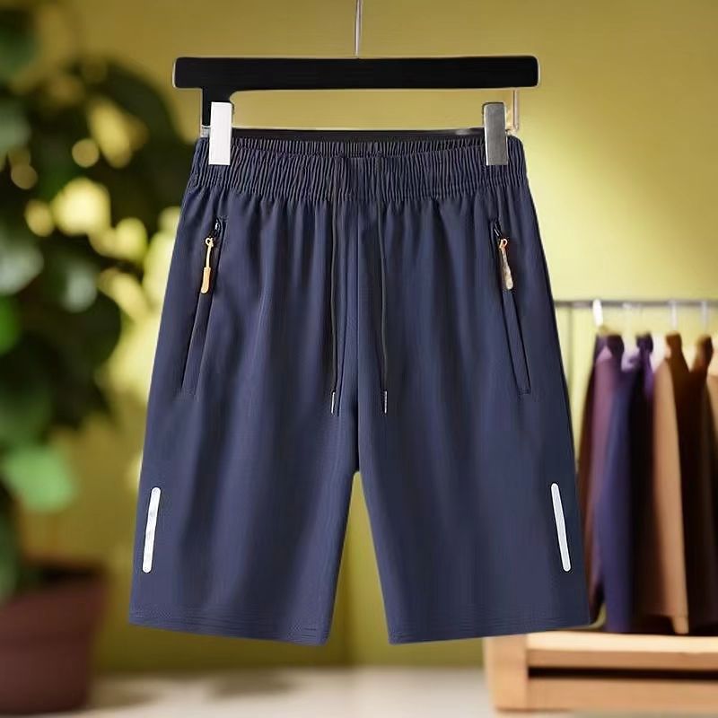 New summer men's shorts thin ice silk quick drying shorts men's sports five inch shorts loose breathable beach pants