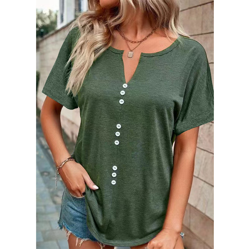 Amazon's new solid color European and American women's clothing, soft and fashionable versatile small V-neck top, solid color short sleeved plus size T-shirt for women