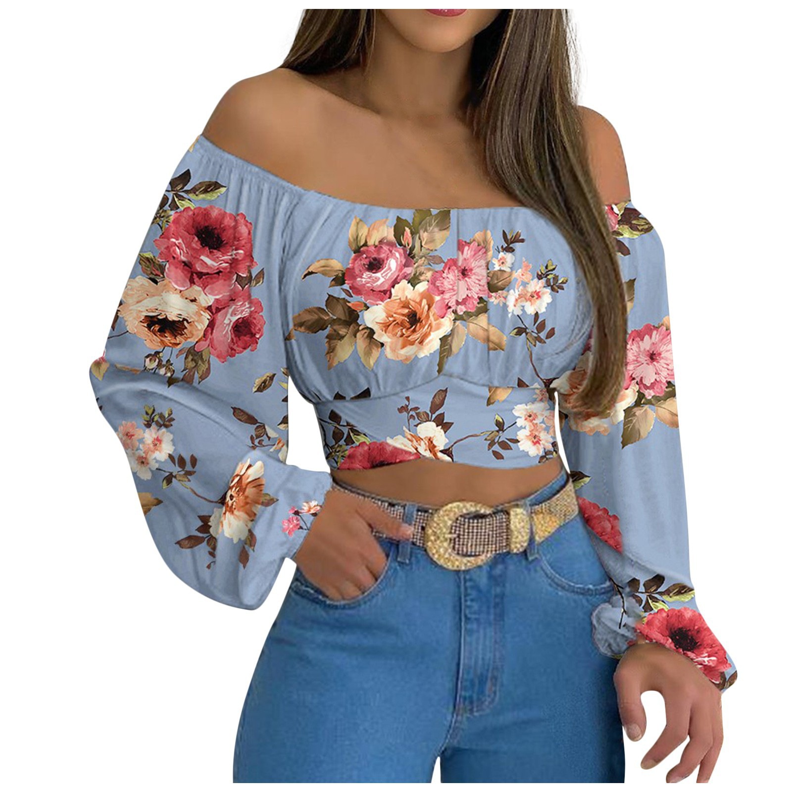 Summer and Spring European and American Fashion Sexy Women's Clothing, Amazon Independent Station Hot Selling Women's Off Shoulder Cross Strap Long Sleeve Top,