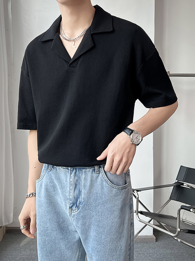Mature Cuban collar shirt short sleeved man, trendy niche design men's clothing, 2026 new hairstylist fashionable inner top