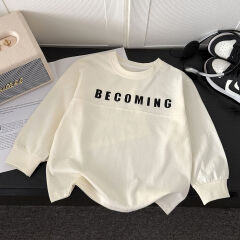 Children's pure cotton T-shirt, baby's stylish hoodie, girls' Korean version long sleeved embroidered top, boys' spring and autumn style base shirt