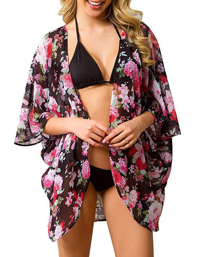 Cross border Amazon European and American women's clothing, summer fashion sunscreen cloak, women's chiffon shirt, beach shawl shirt for women