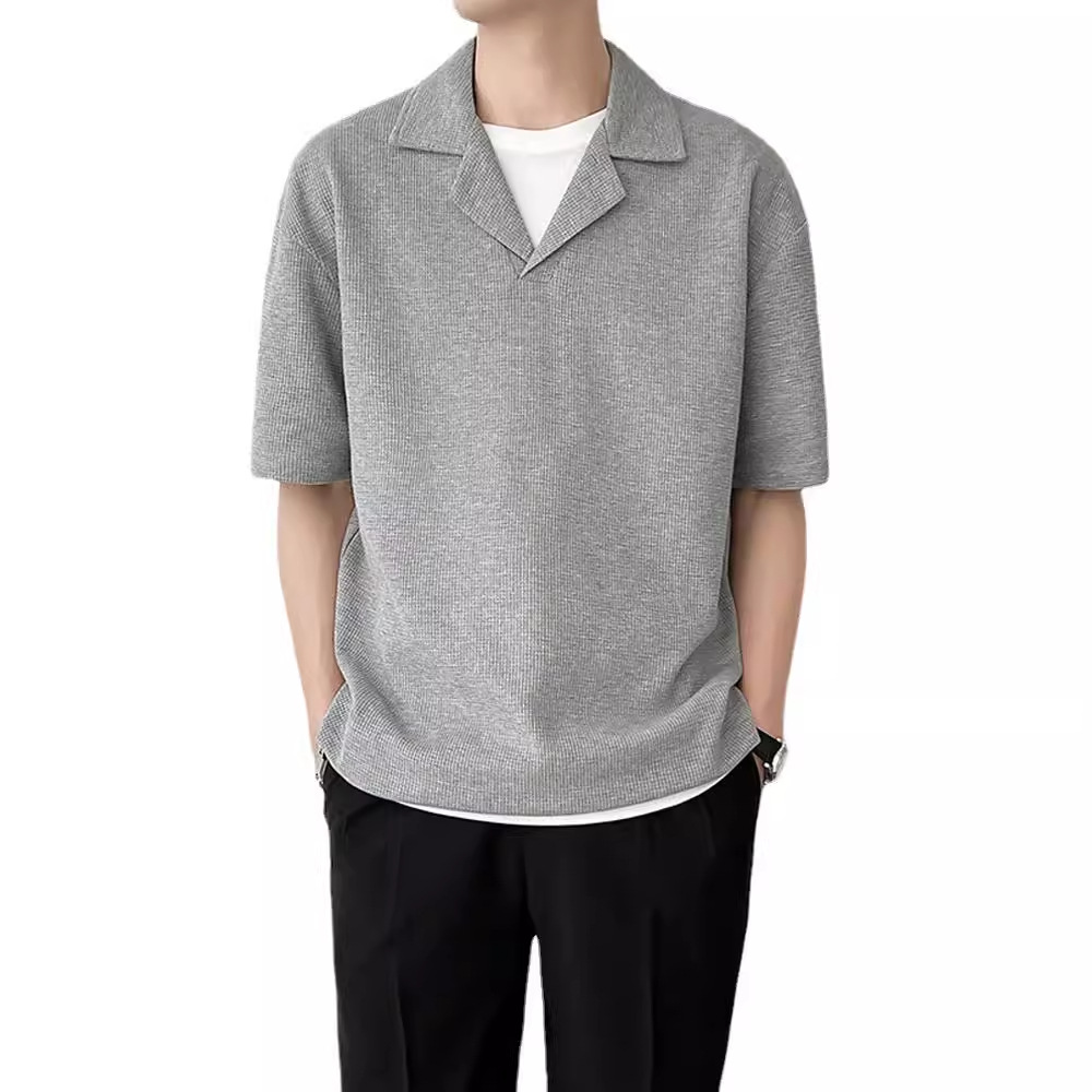 Mature Cuban collar shirt short sleeved man, trendy niche design men's clothing, 2026 new hairstylist fashionable inner top