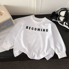Children's pure cotton T-shirt, baby's stylish hoodie, girls' Korean version long sleeved embroidered top, boys' spring and autumn style base shirt