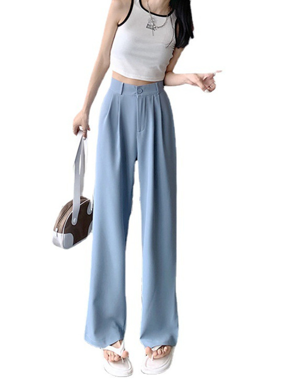 Pink high waisted hanging wide leg pants for women in summer 2026, candy colored suit pants, straight leg versatile casual pants for women