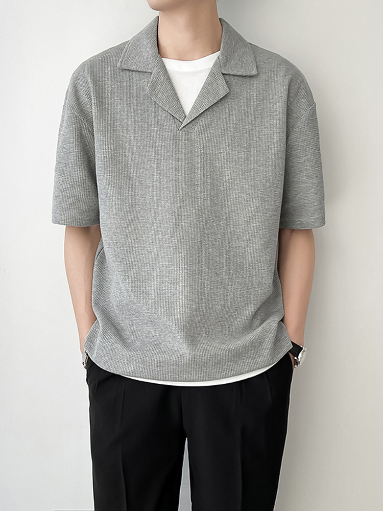 Mature Cuban collar shirt short sleeved man, trendy niche design men's clothing, 2026 new hairstylist fashionable inner top