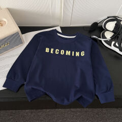 Children's pure cotton T-shirt, baby's stylish hoodie, girls' Korean version long sleeved embroidered top, boys' spring and autumn style base shirt
