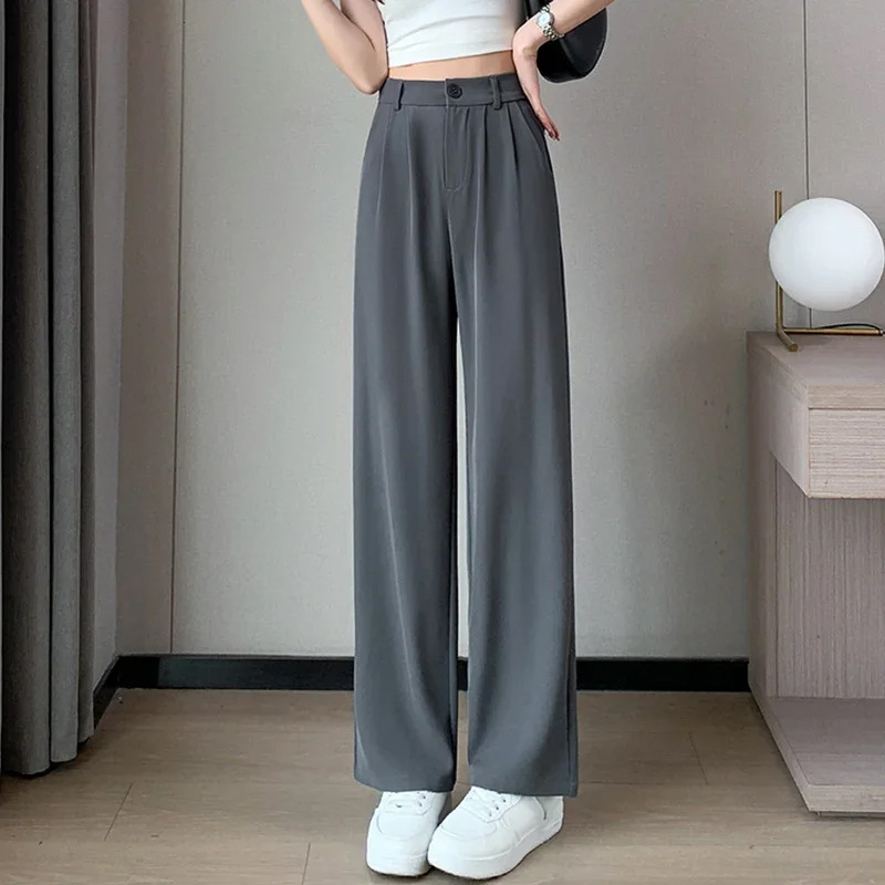 Pink high waisted hanging wide leg pants for women in summer 2026, candy colored suit pants, straight leg versatile casual pants for women