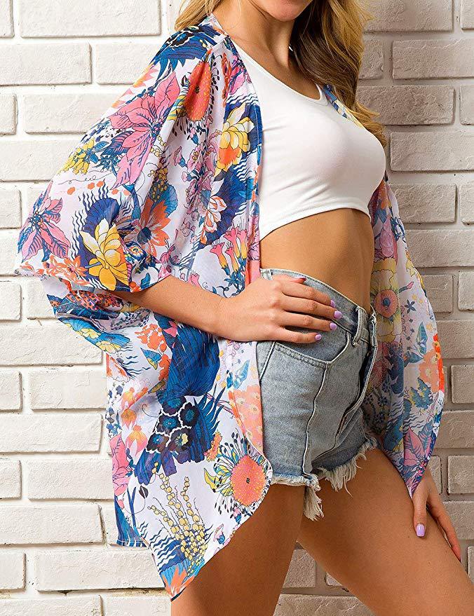 Cross border Amazon European and American women's clothing, summer fashion sunscreen cloak, women's chiffon shirt, beach shawl shirt for women