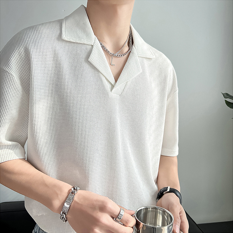 Mature Cuban collar shirt short sleeved man, trendy niche design men's clothing, 2026 new hairstylist fashionable inner top