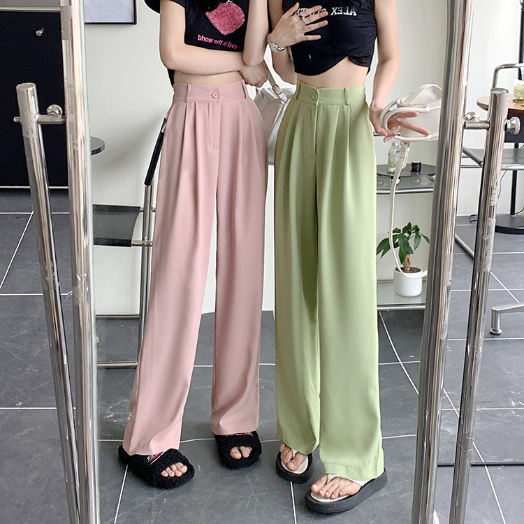 Pink high waisted hanging wide leg pants for women in summer 2026, candy colored suit pants, straight leg versatile casual pants for women