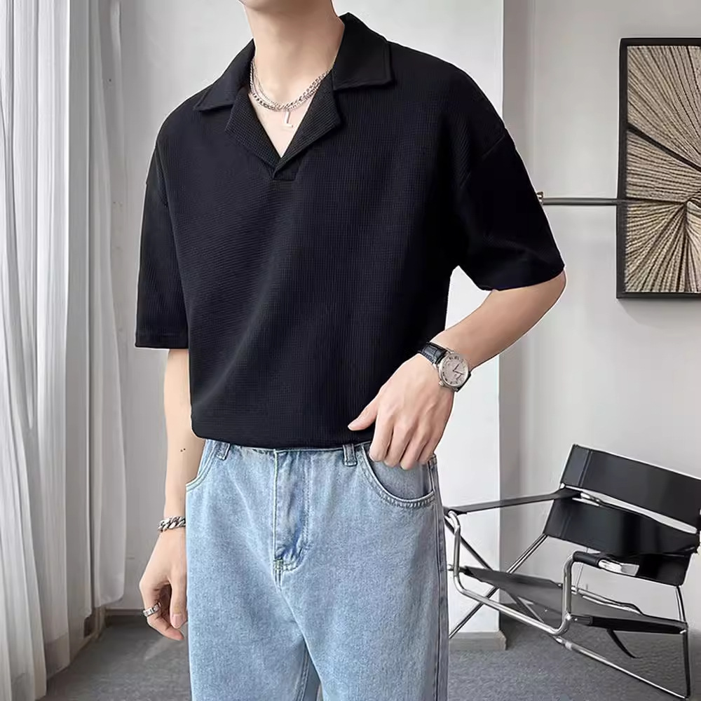 Mature Cuban collar shirt short sleeved man, trendy niche design men's clothing, 2026 new hairstylist fashionable inner top