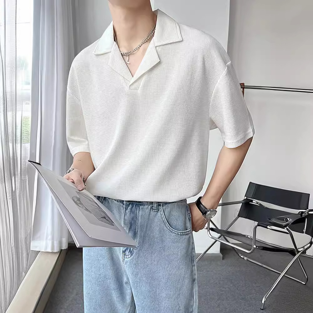 Mature Cuban collar shirt short sleeved man, trendy niche design men's clothing, 2026 new hairstylist fashionable inner top