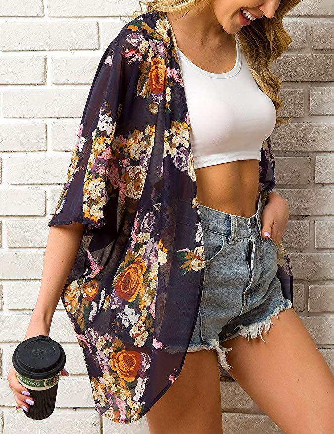 Cross border Amazon European and American women's clothing, summer fashion sunscreen cloak, women's chiffon shirt, beach shawl shirt for women