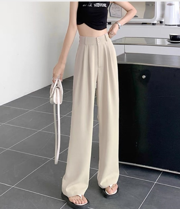 Pink high waisted hanging wide leg pants for women in summer 2026, candy colored suit pants, straight leg versatile casual pants for women