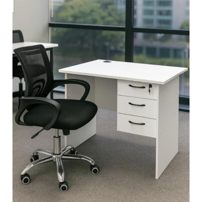 (BRAND NEW) Modern Office Desk 1 Meter Office Chair Set Office Study Desk with Ergonomic Office Chair Durable Comfortable Home & Office Brown/White/grey