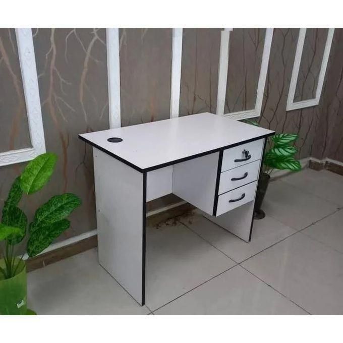 (BRAND NEW) Office Desk 1 Metre White, Durable Home Office Workstation with 3 Drawers and Key Lock, Comfortable Modern Study & Writing Table for Laptop Use, Strong Stable Space-Saving Design for Home