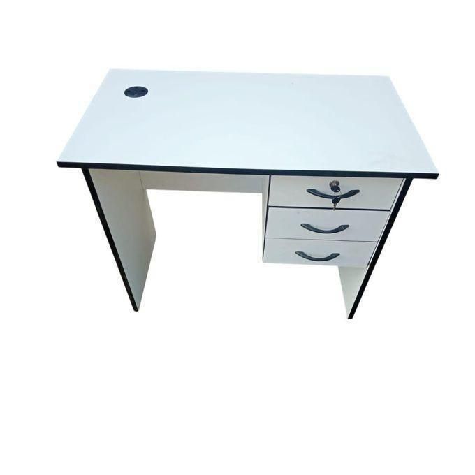 (BRAND NEW) Office Desk 1 Metre White, Durable Home Office Workstation with 3 Drawers and Key Lock, Comfortable Modern Study & Writing Table for Laptop Use, Strong Stable Space-Saving Design for Home