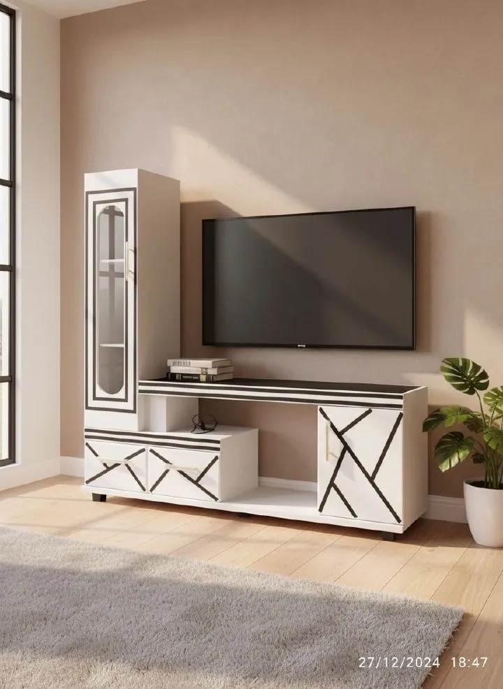 Modern TV Stand 5FTS With Decor Stand Wooden with cabinets for storage