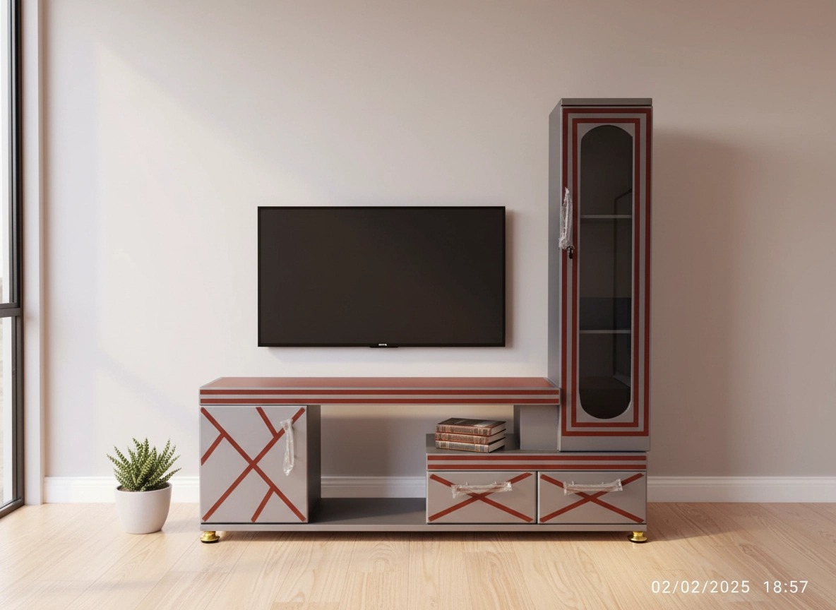 Modern TV Stand 5FTS With Decor Stand Wooden with cabinets for storage